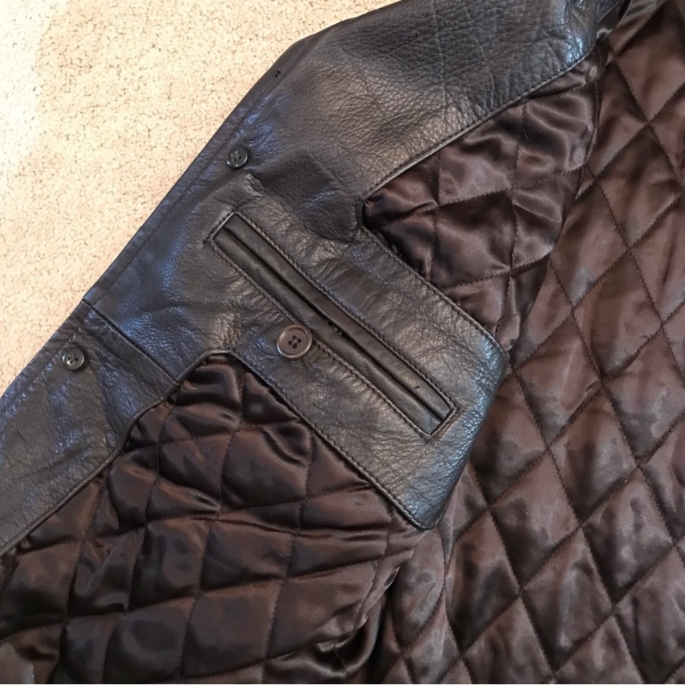 Gap Brown Leather Jacket Coat Adult Size Small Insulated Quilted Lining Mens - Picture 10 of 13